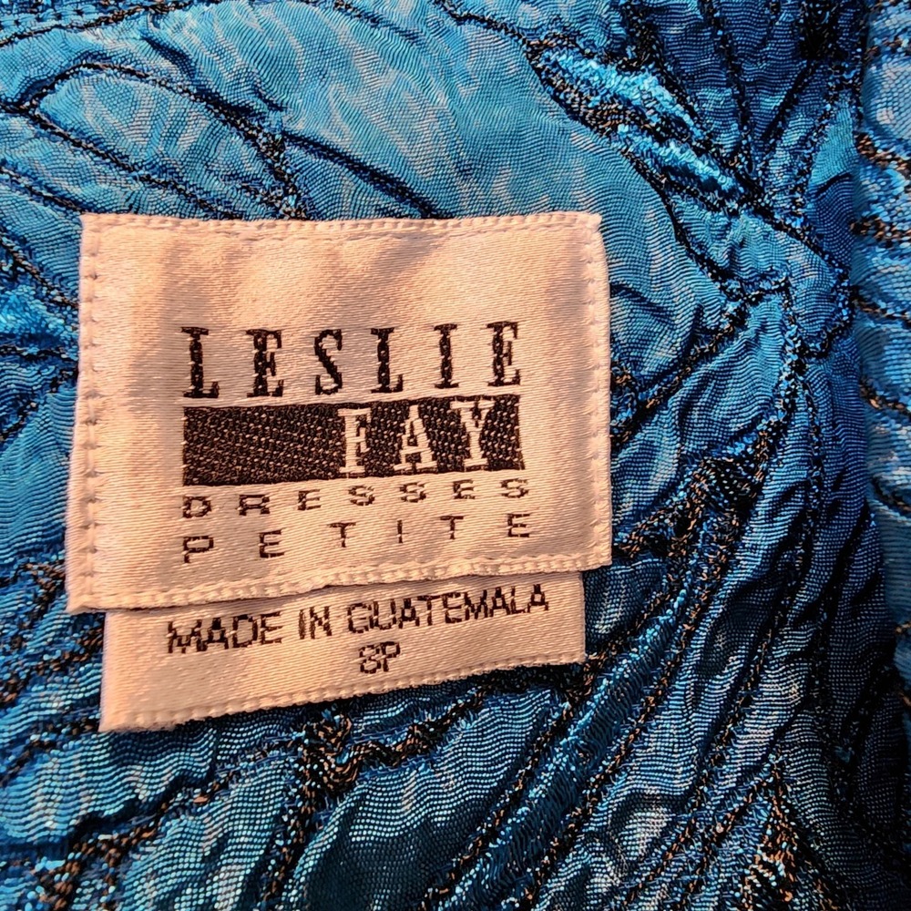 New w/tag LESLIE FAY Size 8P Shimmering Turquoise Jacquard Scalloped Hem Blazer - Picture 10 of 13